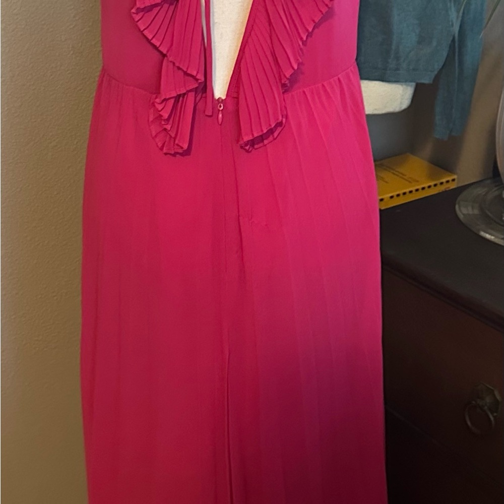 Zara pleated Fuchsia Ruffle V-Neck Maxi Dress medium - Picture 7 of 7